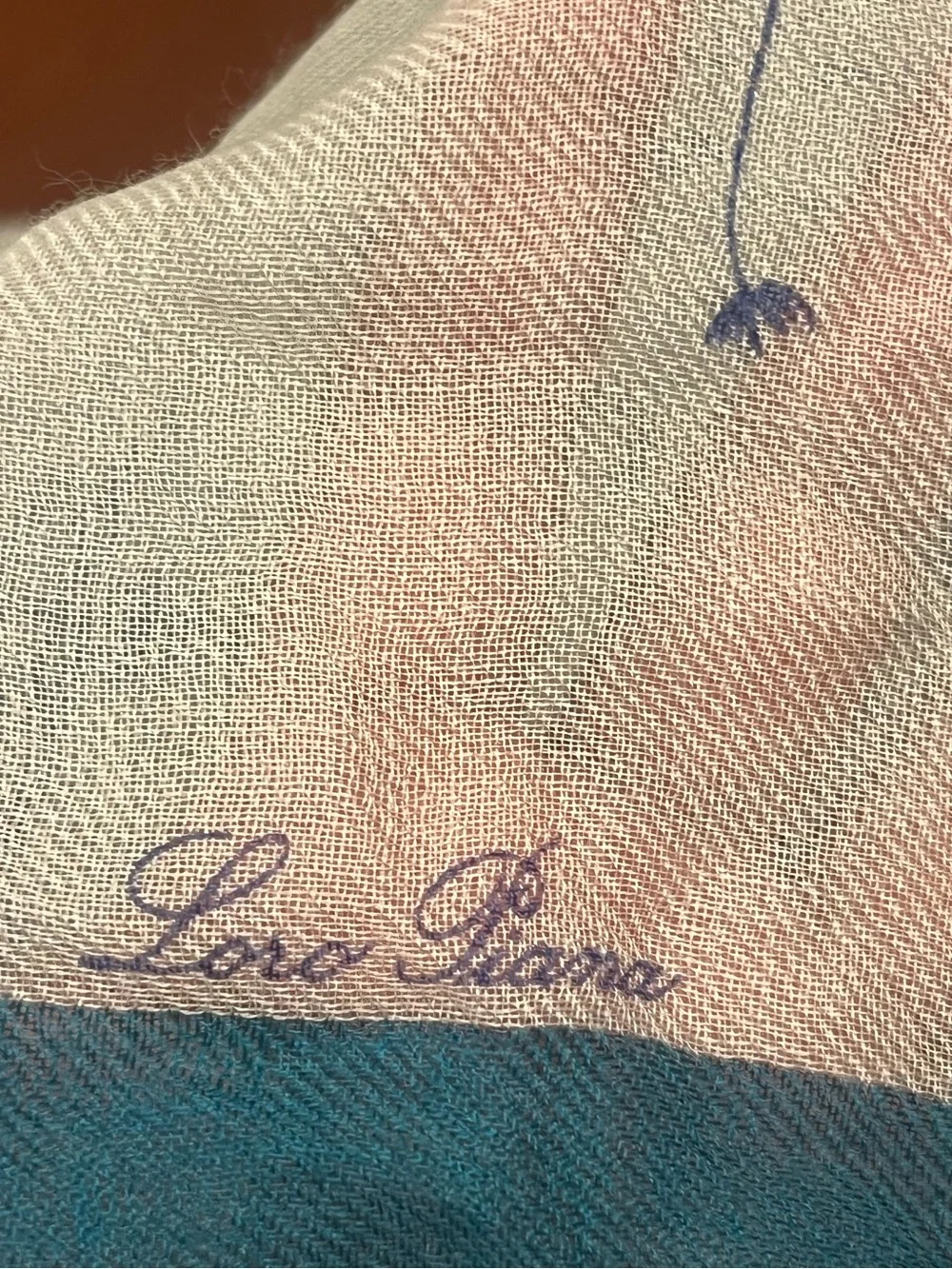 Loro Piana Teal and Purple Floral Silk-Blend Scarf on Ivory